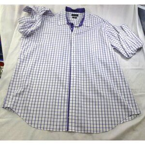 Paul Fredrick Mens Non-Iron Classic Fit Checkered Dress Shirt 20 x 36 Purple & W